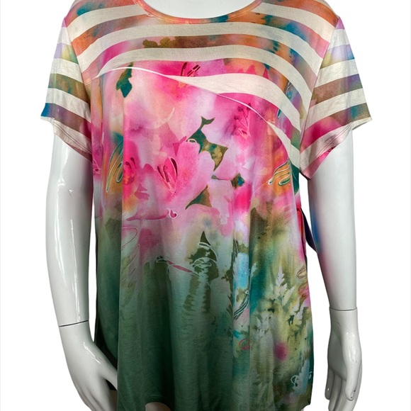 NWT Dawn Davis Art & Soul top w stripes/floral - Picture 2 of 8